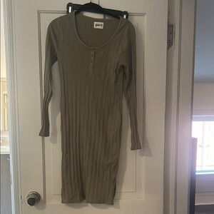 Pact Green Ribbed Long Sleeve Bodycon Dress-NWOT